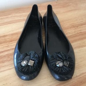 Tory Burch black rubber flats with crystals. Sz 9.
